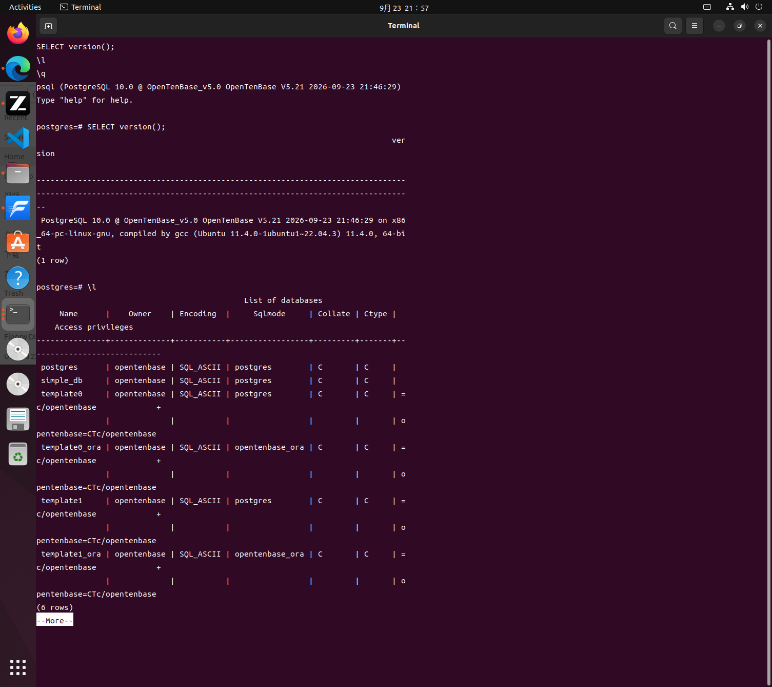 验收项二：psql 连接成功，SELECT version() 显示 OpenTenBase V5.21